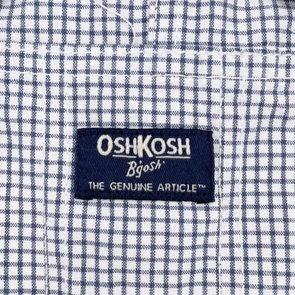 OshKosh B'Gosh Cotton Shortalls Blue White Plaid Vestbak Overall Shorts Size 6 M